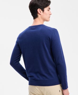 Men's Solid V-Neck Cotton Sweater, Created for Macy's