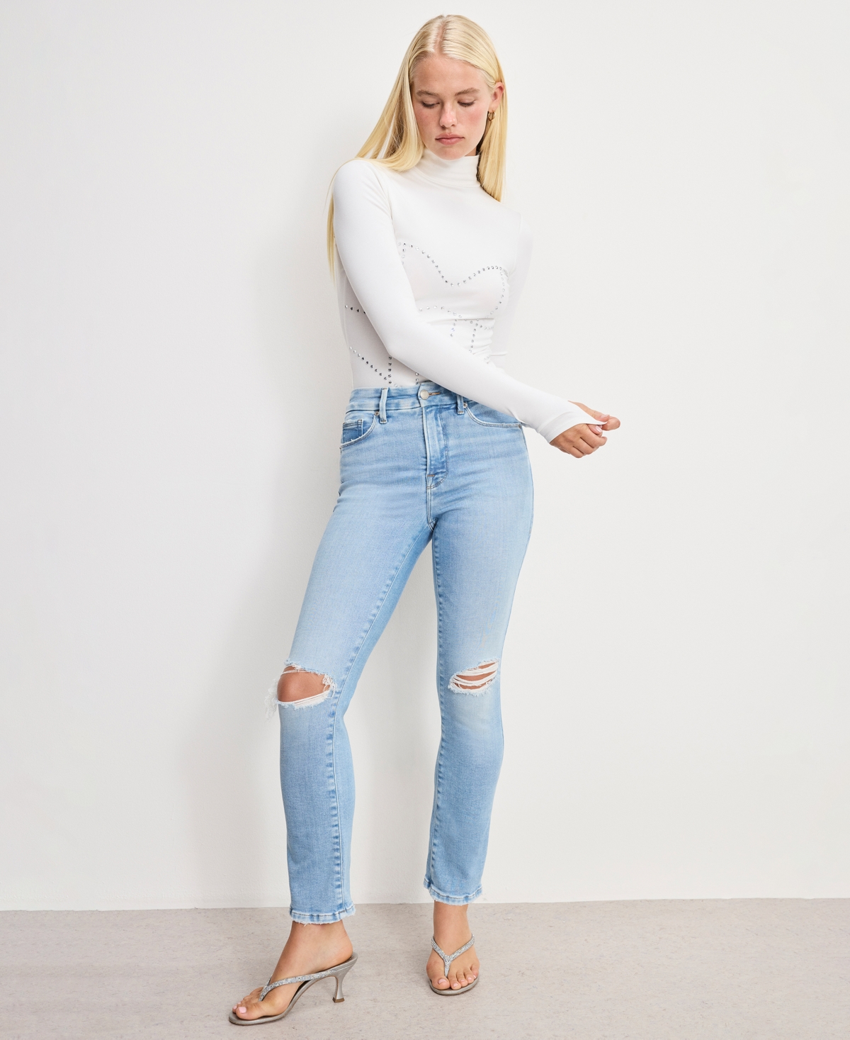 Good American Women's Dolly Joleans Mid Rise Super Stretch Jeans