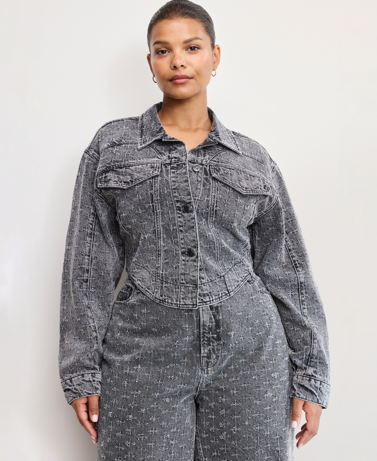 Good American Women's Dolly Joleans Crystal Denim Jacket, Regular & Plus Size In Black