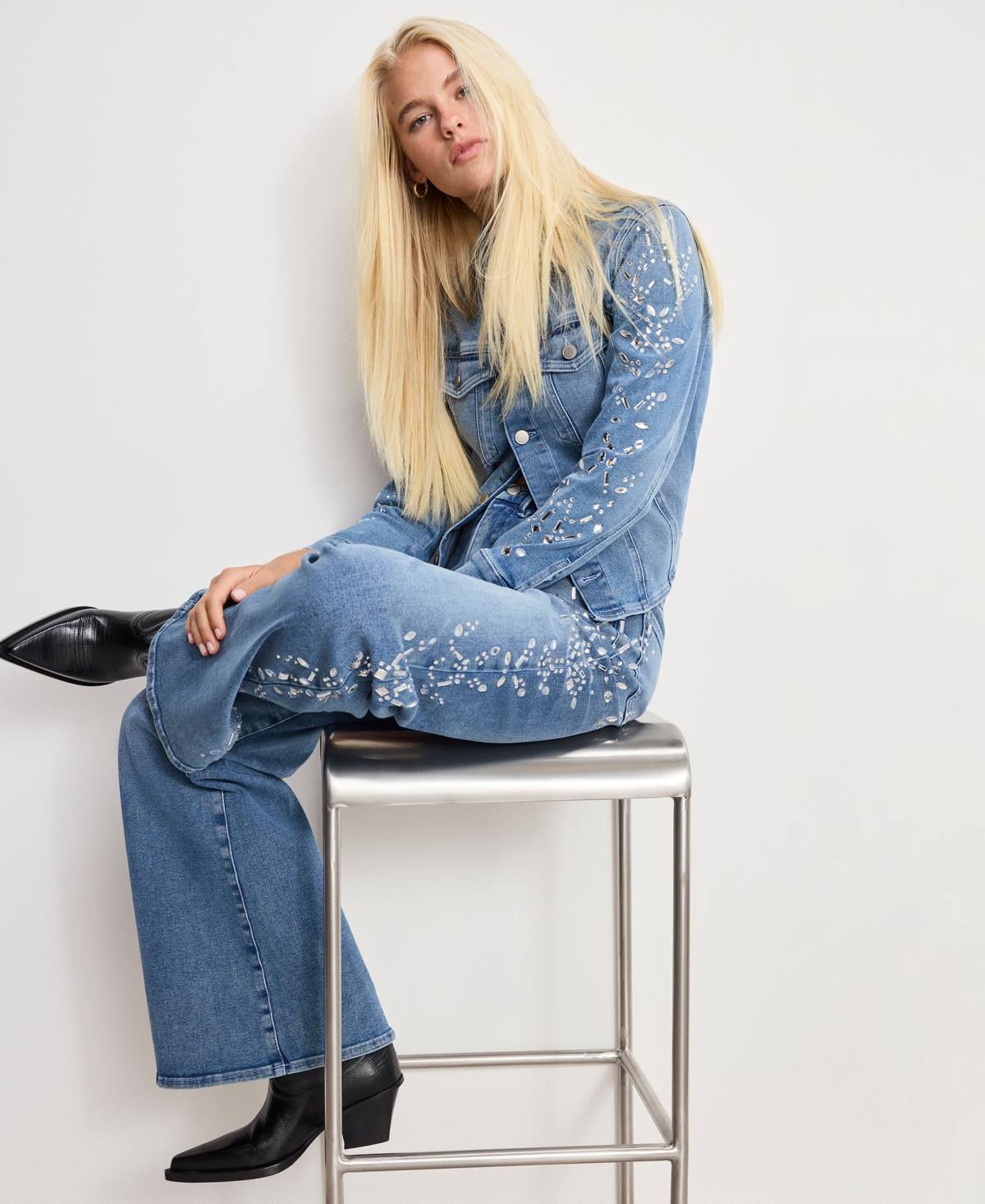 Good American Women's Dolly Joleans Embellished High Rise Jeans