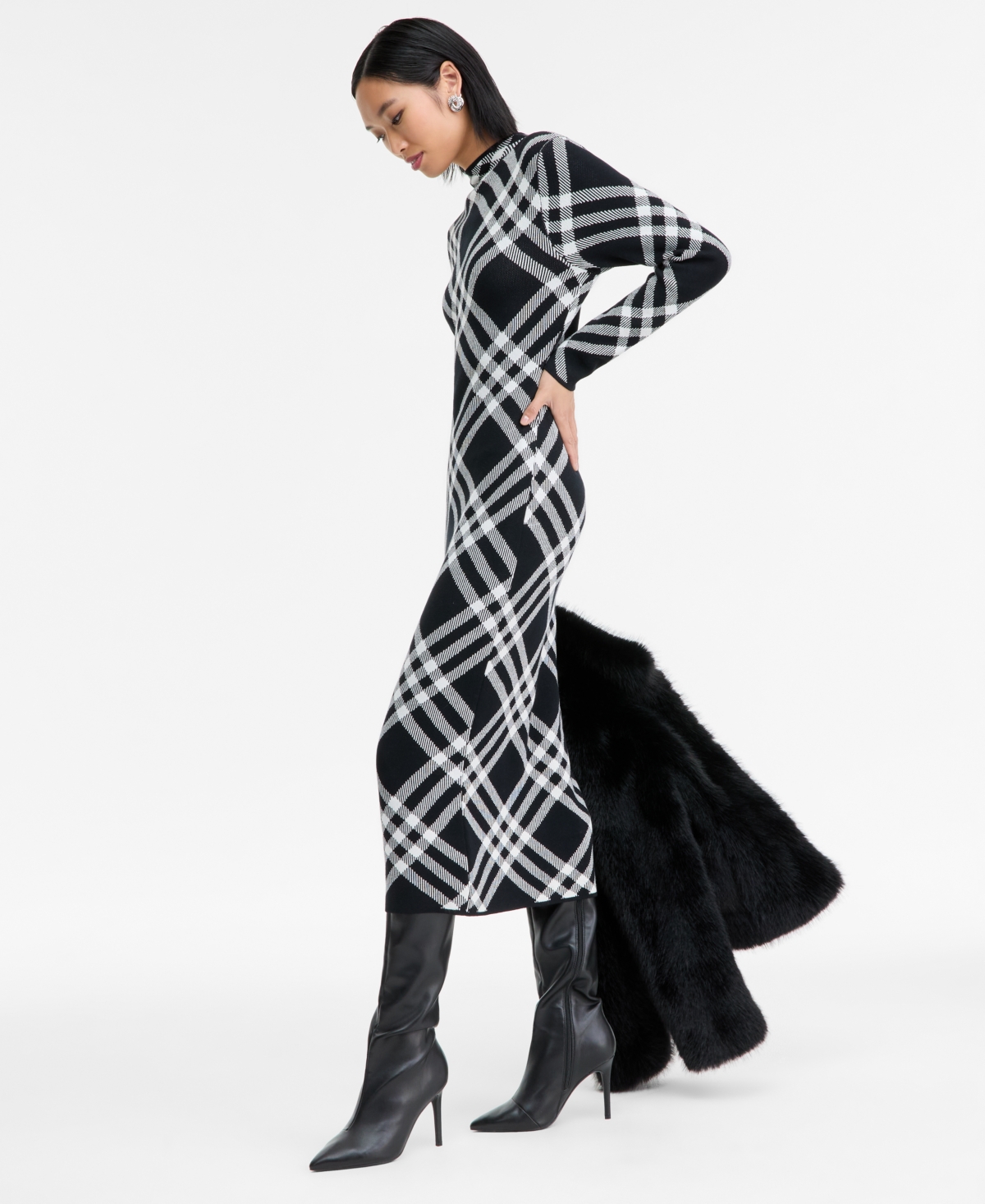 I.n.c. International Concepts Women's Plaid Knit Midi Dress, Macy's Exclusive