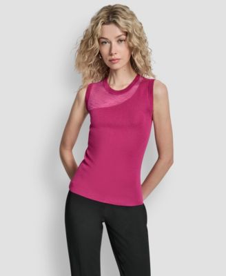 Women's Asymmetric Sheer Panel Sleeveless Sweater