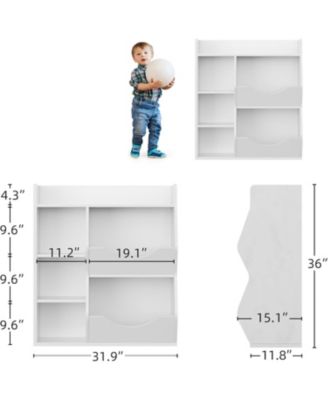 17" White Wood Multi-Tier Bookshelf Toy & Book Storage Kids Room Organizer Shelf for Boys & Girls