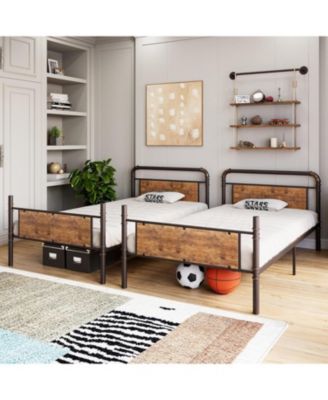 Metal Bunk Bed Twin Over Twin, Twin Bunk Beds, Heavy Duty Twin Size Metal Bunk Bed with High Guardrail & Ladders, Convertible Bunk Beds for Kids Adults, No Box Spring Needed