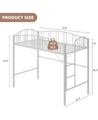 Loft Bed Twin Size, Heavy Duty Metal Loft Bed Frame with Arched Guardrail and Safety Ladder, Space-Saving, No Box Spring Needed, White