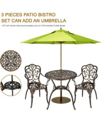 Patio Bistro Sets 3 Piece Outdoor Cast Aluminum Patio Bistro Set, Patio Table and Chairs Set of 2 with Umbrella Hole for Yard, Garden, Balcony, Poolside, Antique Bronze