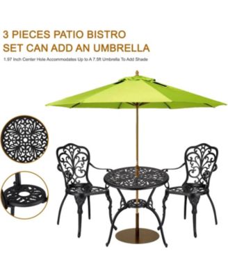 Patio Bistro Sets 3 Piece Outdoor Cast Aluminum Patio Bistro Set, Patio Table and Chairs Set of 2 with Umbrella Hole for Yard, Garden, Balcony, Poolside, Black