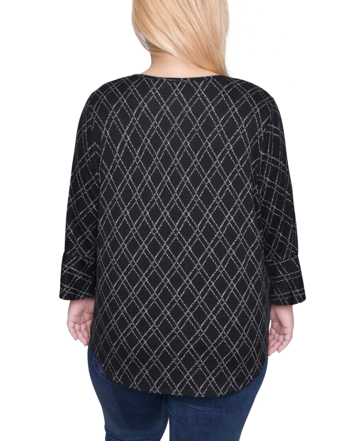 Ny Collection Plus Size 3/4 Bell Sleeve Top In Black