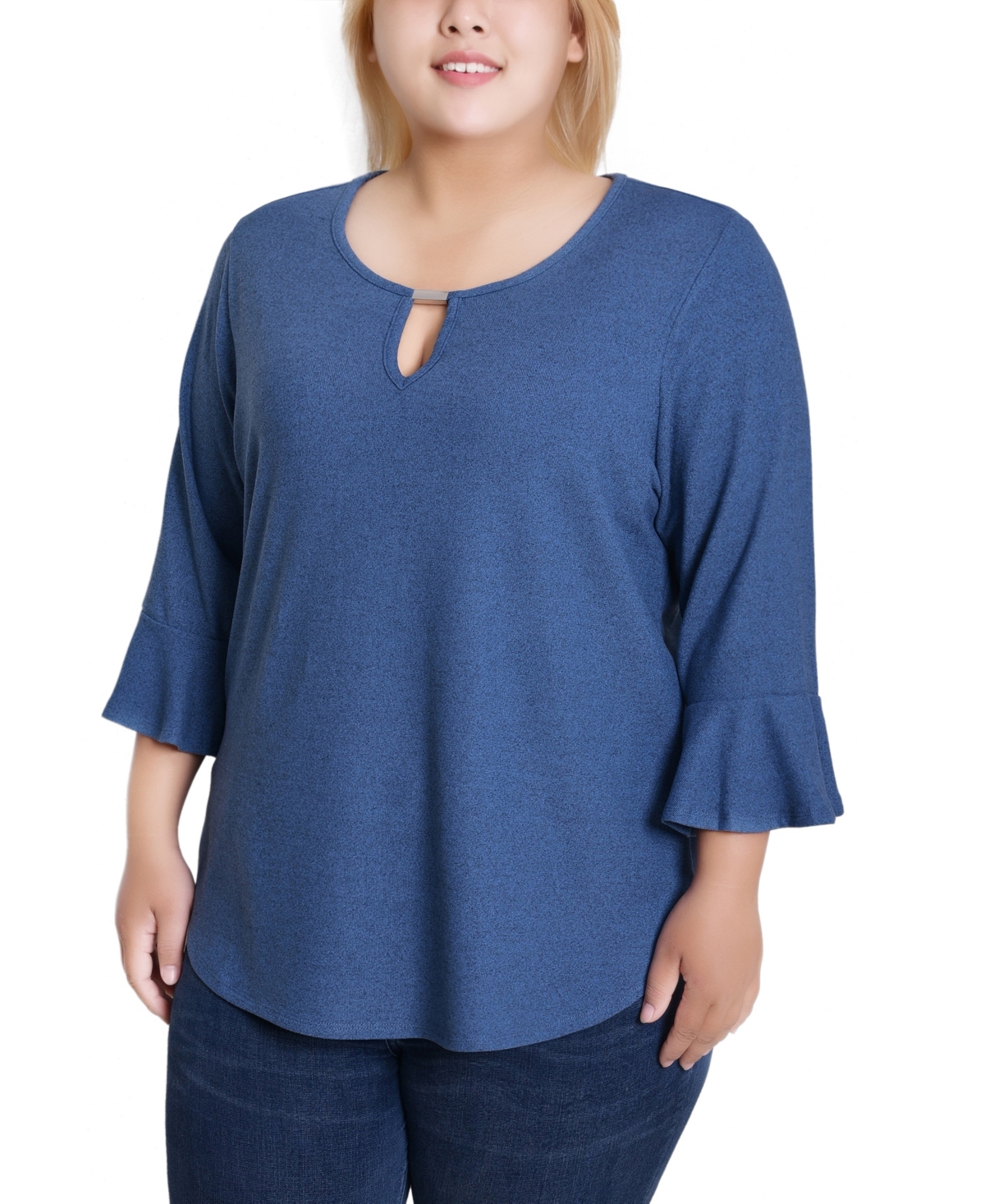 Ny Collection Plus Size 3/4 Bell Sleeve Top In Blue