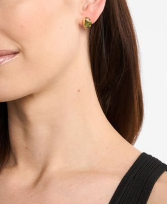 Gold-Tone Oval Stone Stud Earrings