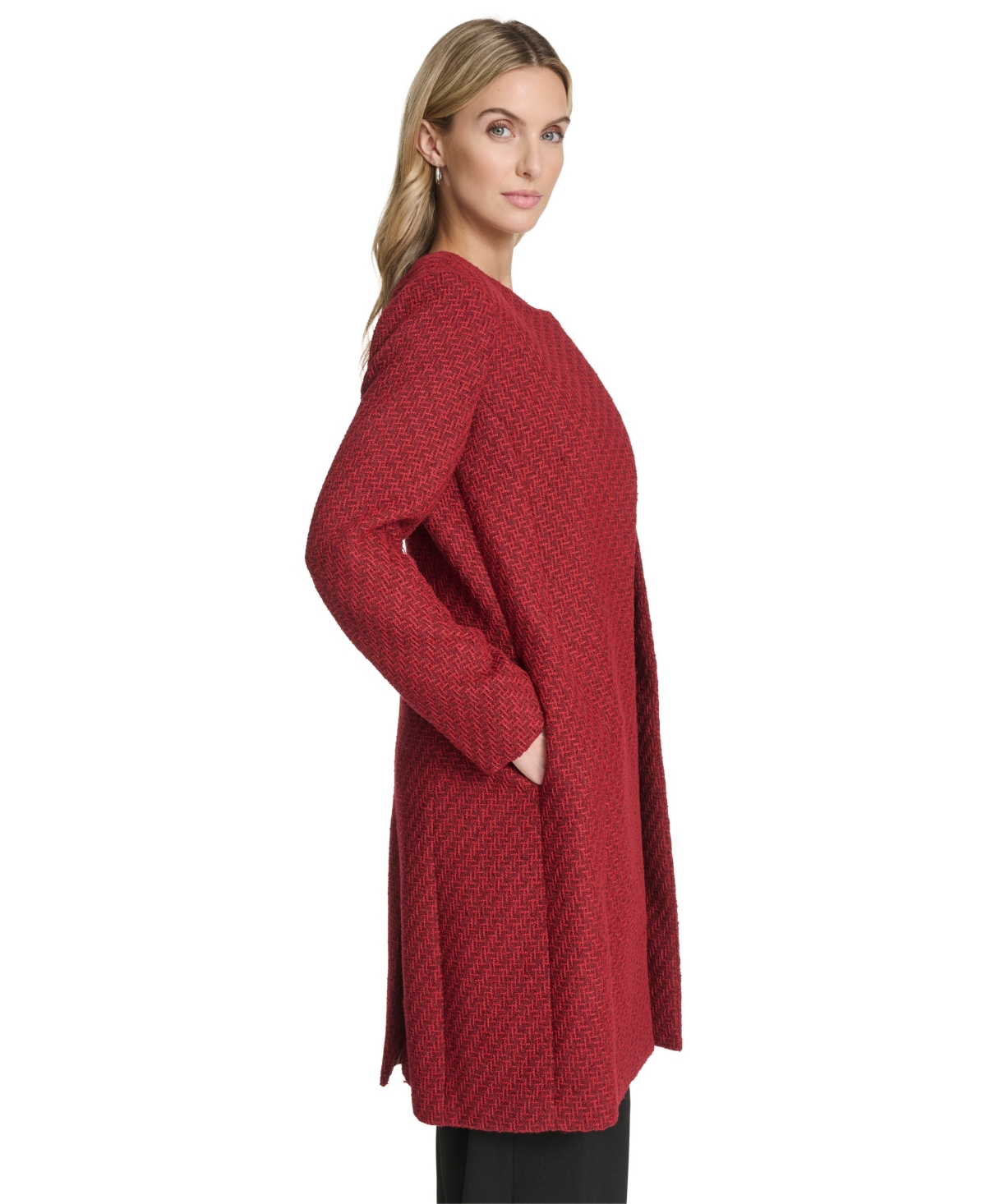 Calvin Klein Women's Open-front Shoulder Padded Long Jacket In Red