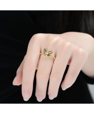 14K Gold Plated with Clear Cubic Zirconia Butterfly Design Statement Ring