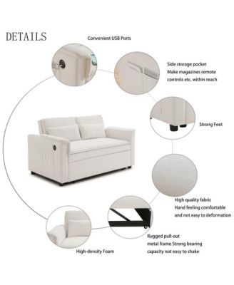 55" Velvet Loveseat Sofa Bed with USB Ports, Adjustable Backrest and Pull-Out Sleeper with Storage Pockets and Pillows-Maison Boucle