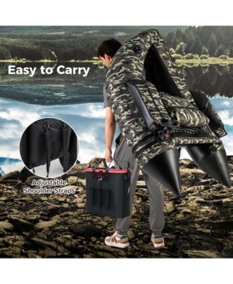 Inflatable Float Tube w/ Flippers Fish Ruler Rod Holder Storage Pockets Pump