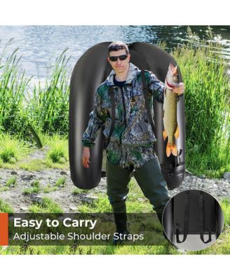 Inflatable Float Tube w/ Fish Ruler Rod Holder Storage Pockets Flippers Paddle