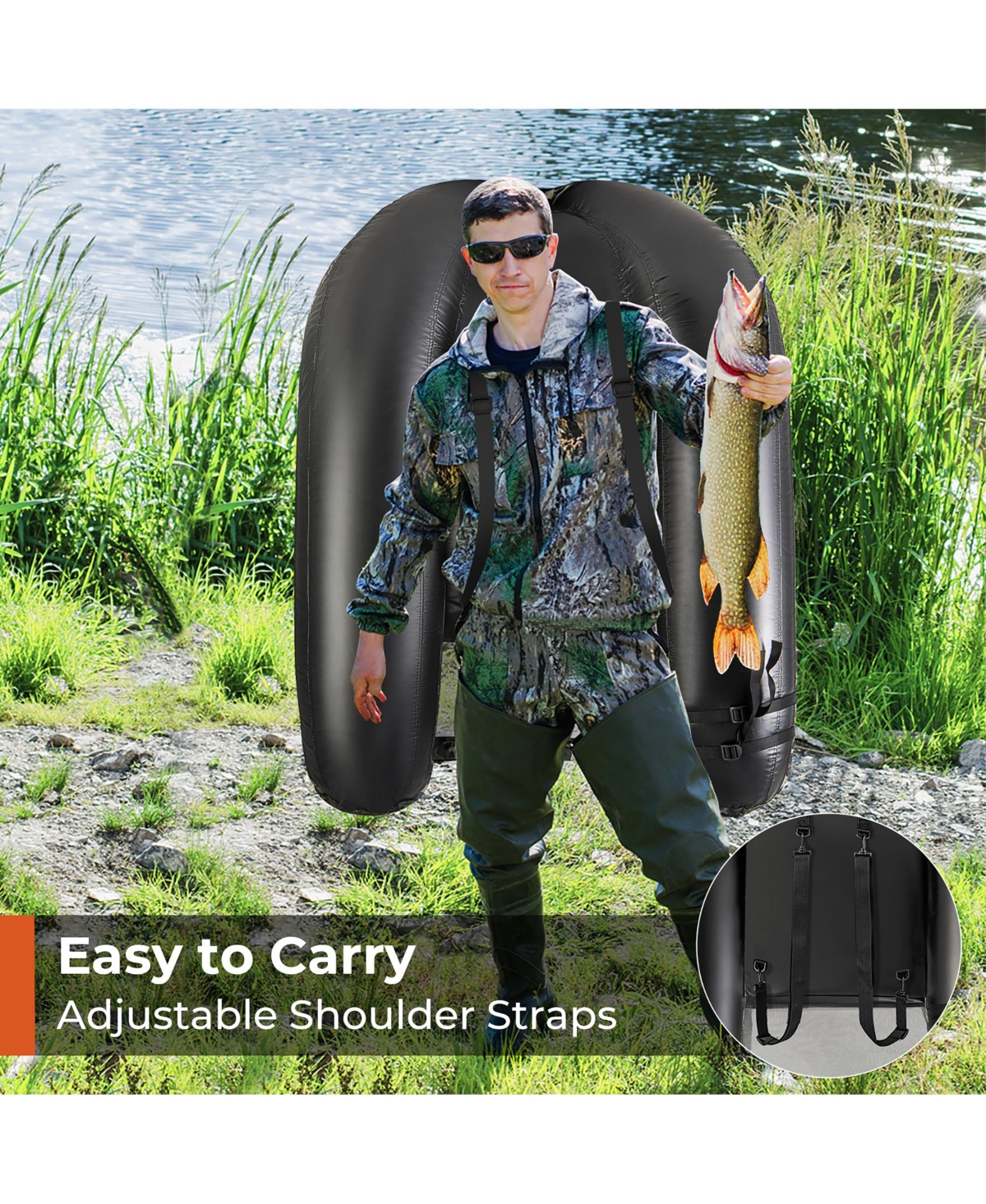 Gymax Inflatable Float Tube w/ Fish Ruler Rod Holder Storage Pockets Flippers Paddle
