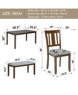 CASAINC 6 Pc. Set MDF, Birch Veneer, Solid Wood Bench, Upholstered Chairs, Space-Saving Dining Table Set