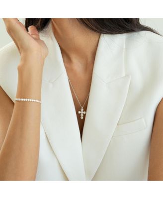 Sterling Silver 18k Gold Plated Victoria Cross Pearl Necklace Holiday Gift Idea