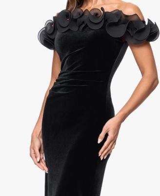 Women's Velvet Off The Shoulder Ruffle Dress