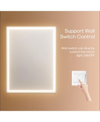 28x20 inch Moisture-Resistant Wood LED Lighted Defogger Adjustable Shelf Medicine Cabinet with Mirror