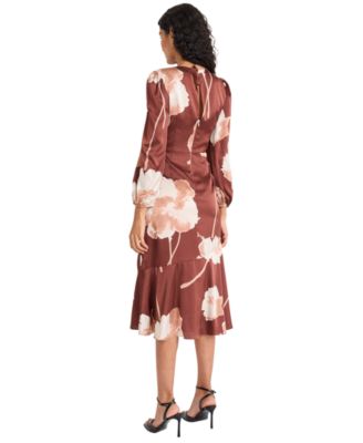 Women's Long Sleeve Flower Midi Dress