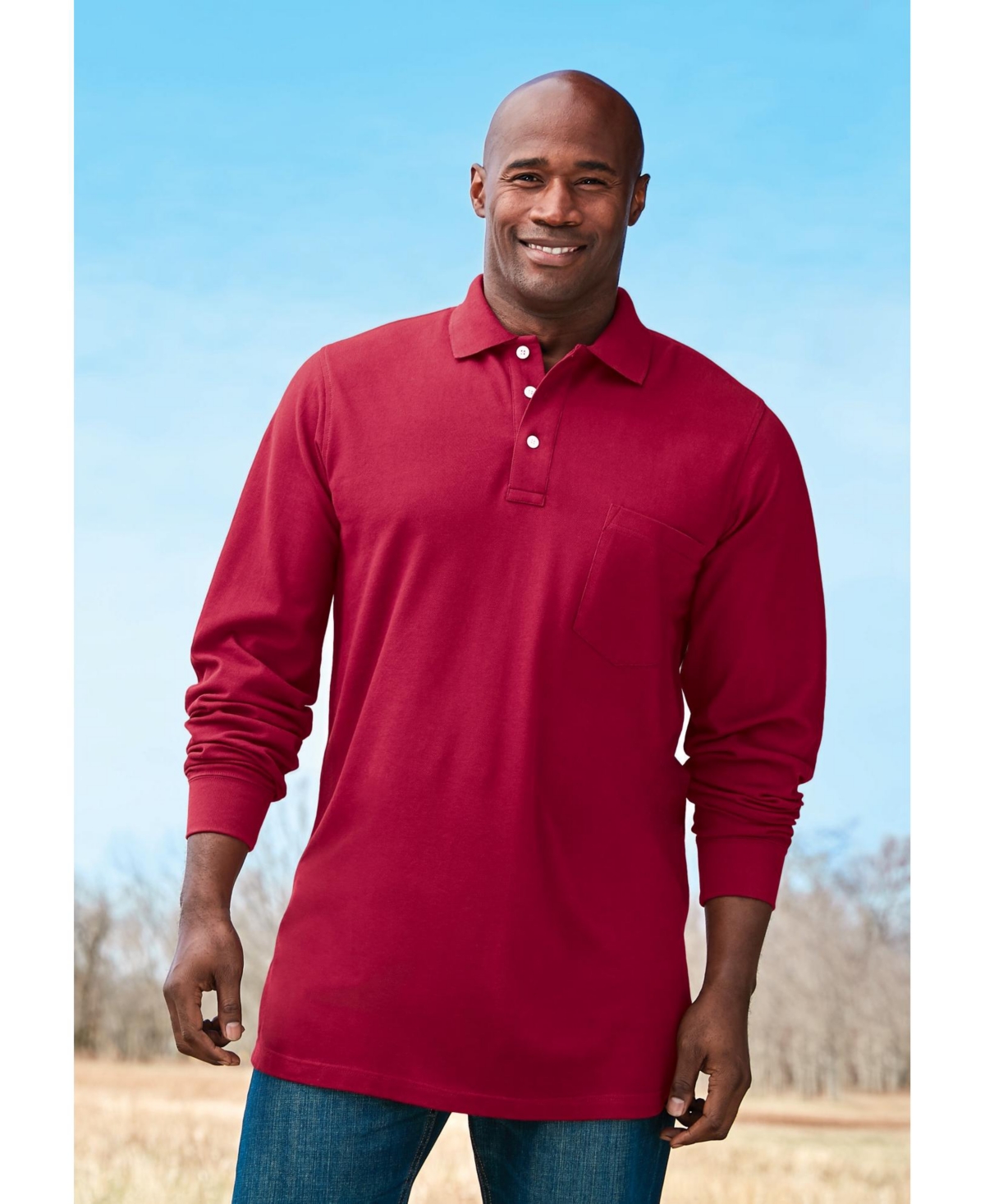 KingSize Big & Tall Longer-Length Long Sleeve Shrink-Less Cotton Polo