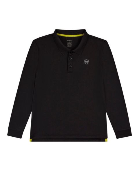 Поло MeMoi Silky Soft Dri-Effect Moisture Wicking Long Sleeve Polo для мальчиков, цвет: Чёрный