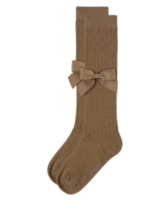 Big Girls Ribbed Stretch Cotton Bow Trim Knee Sock