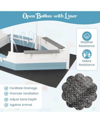 Fir Wood Sandbox with Sloping Canopy Liner Multiple Seats Large Storage Space