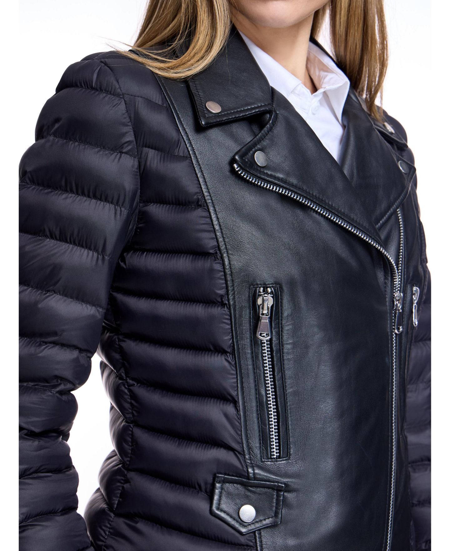 Женская куртка Julia & Stella By Maximilian Leather Puffer, цвет: Чёрный — фото 5