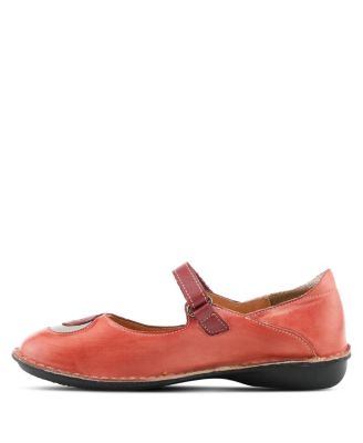 COSMIC Leather Mary Jane Flats with Hook-and-Loop Strap and Contrast Stitching