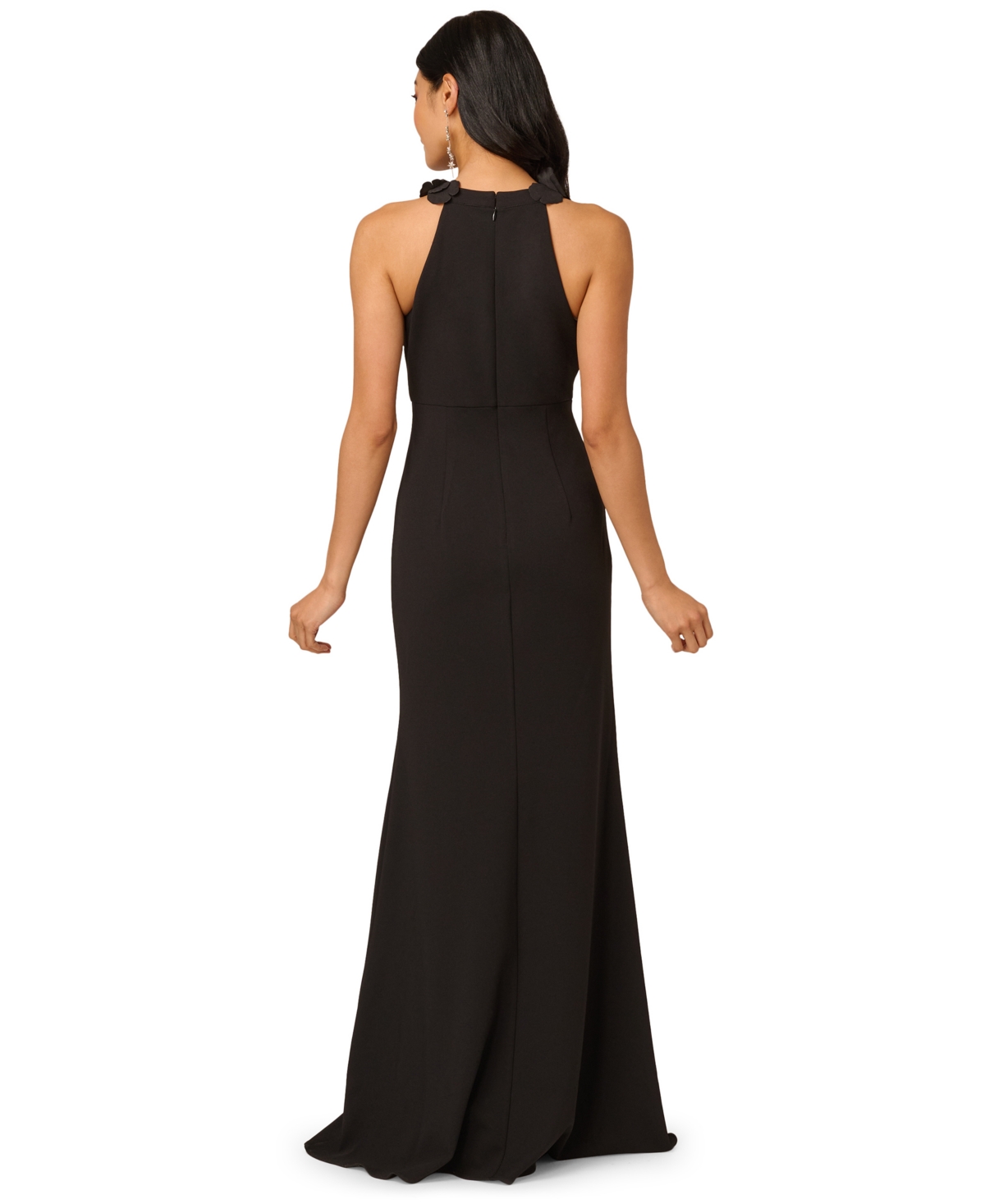 Adrianna Papell Petite Embellished Rosette Halter Gown In Black