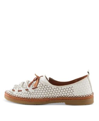 BERNA-PERF Leather Perforated Slip-On Flats with Elastic Laces