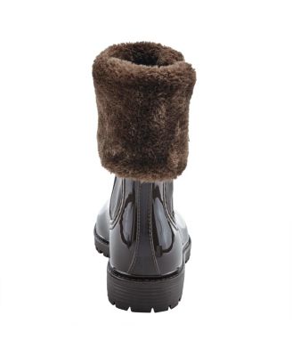 Wellies Faux Fur Trim Waterproof Rain Boot with Zipper and Padded Insole