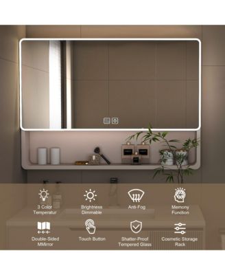 LED Bathroom Cabinet with Aluminium Frame, Mirror, Defogger, and Storage