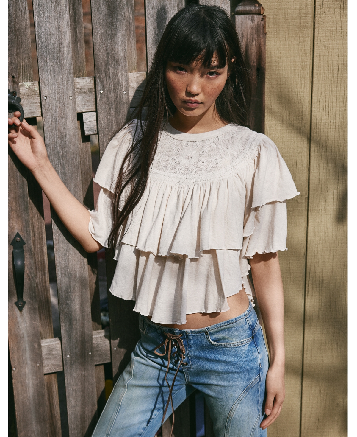 Free People Women's Rose Party Ruffled Cotton Top