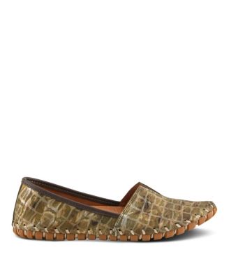 Kathaleta-Spice Metallic Croco Slip-On Leather Flats with Removable Insole & Arch Support