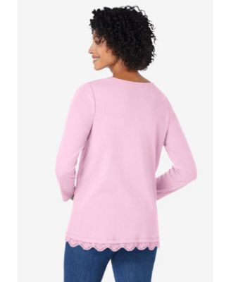 Plus Size Layered-Look Lace Trim Tee