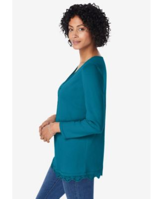 Plus Size Layered-Look Lace Trim Tee