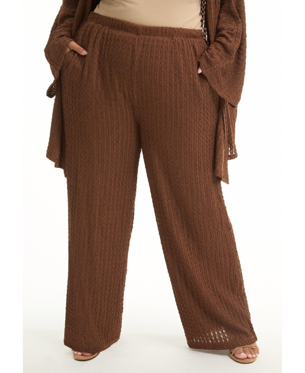 June + Vie Women's Plus Knitted Pull-On Pants