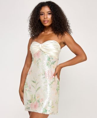 Juniors' Floral Sequined Strapless Dress