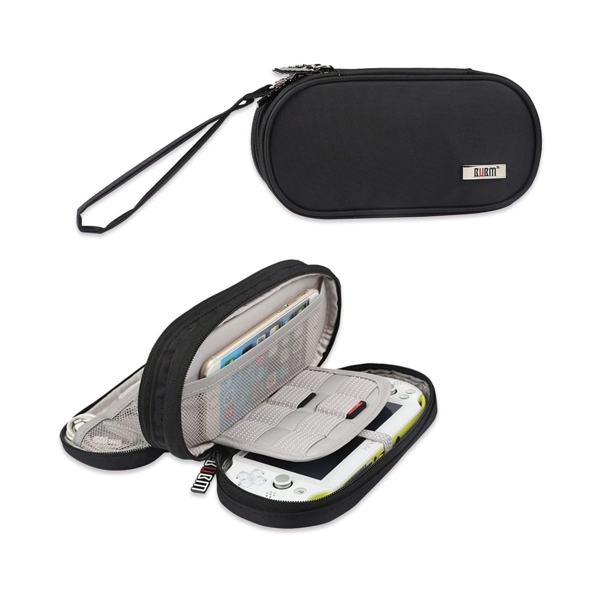 Bubm Black Travel Case for Ps Vita & Psp - Double Compartment Protective Organizer Bag for Psv, Handheld Consoles & Accessories