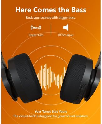 A4216 Wireless Headphones, Over-Ear Bluetooth Headphones with Powerful Bass, 35Hr Battery Life, IP55, Washable cups, Black