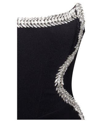 Women Xoana Black Crystal Embellished High Slit Gown