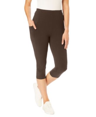 Women's Plus Size Stretch-Cotton Knit Pull-On Pocket Capri Leggings