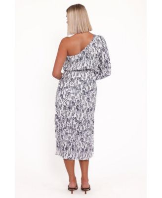 Pontee One Shoulder Pleated Midi Dress - Navy Floral