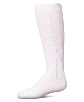 Little Girls Ribbed Cotton-Rich Knee Sock with Wavy Line Ruffle