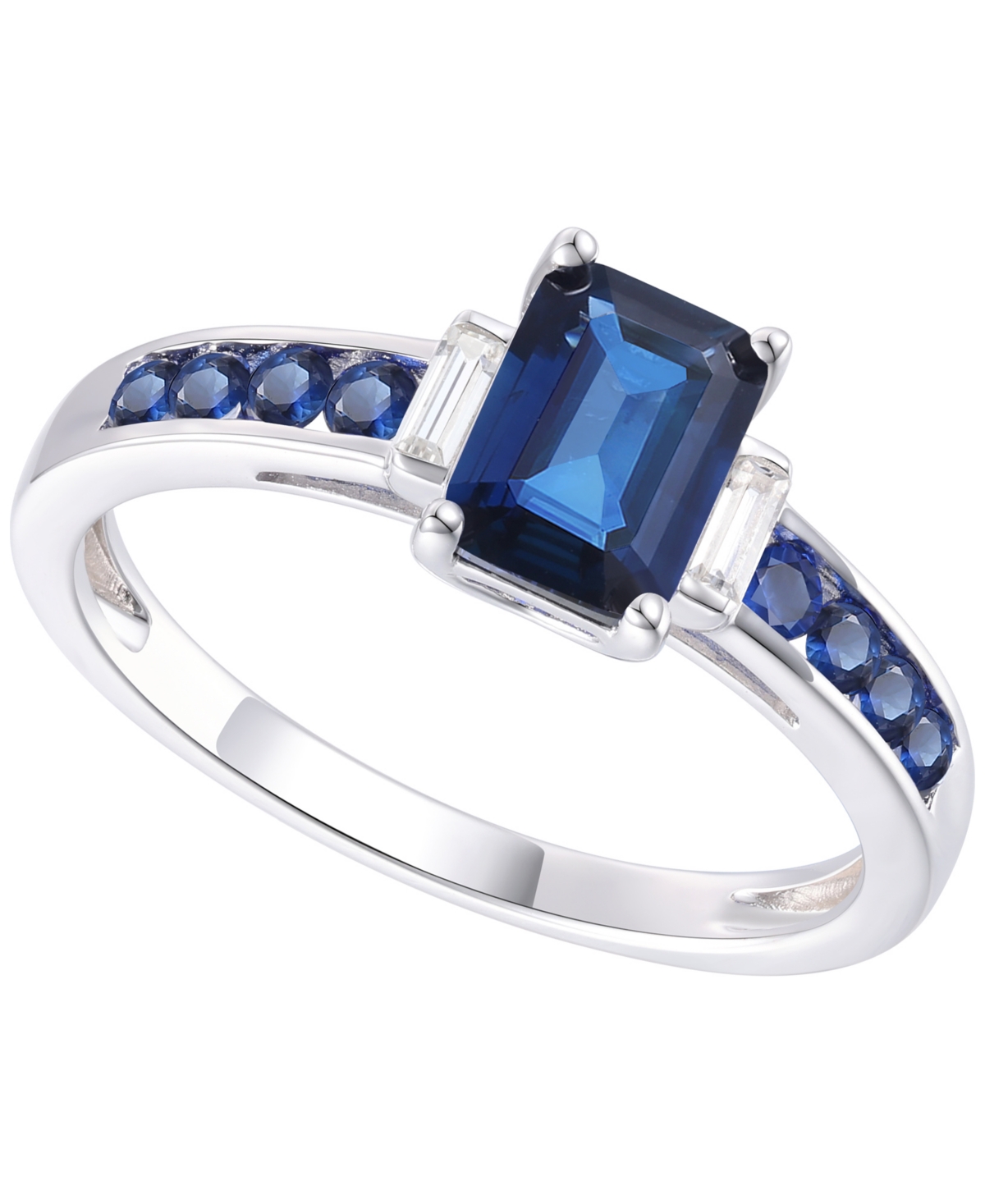 Macy's Gemstone And Diamond Ring (1/20 Ct. T.w.) In 14k Gold And White Gold In Blue