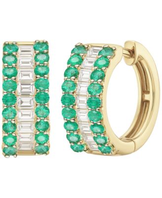 Macy's - Gemstone and Diamond Hoop Earrings (1/4 ct.t.w.) in 14K Gold (also in 14K White Gold)