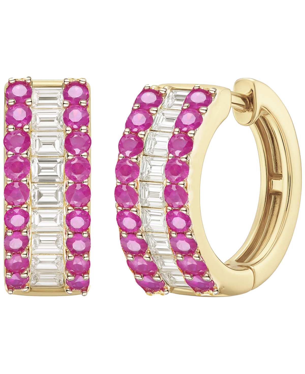Macy's Gemstone And Diamond Earrings (1/4 Ct.t.w.) In 14k Gold And White Gold In Gold
